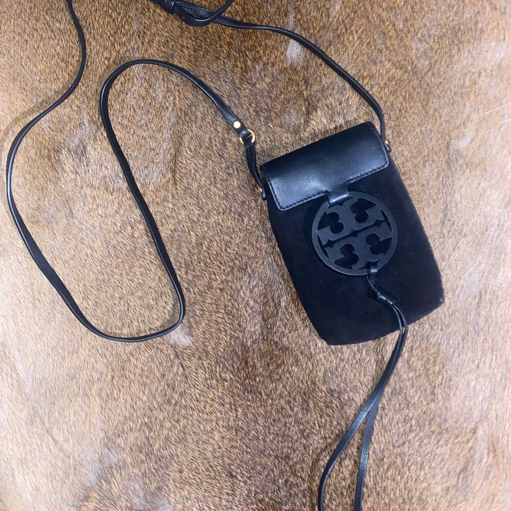 Tory Burch Black Leather Crossbody Bag with Logo